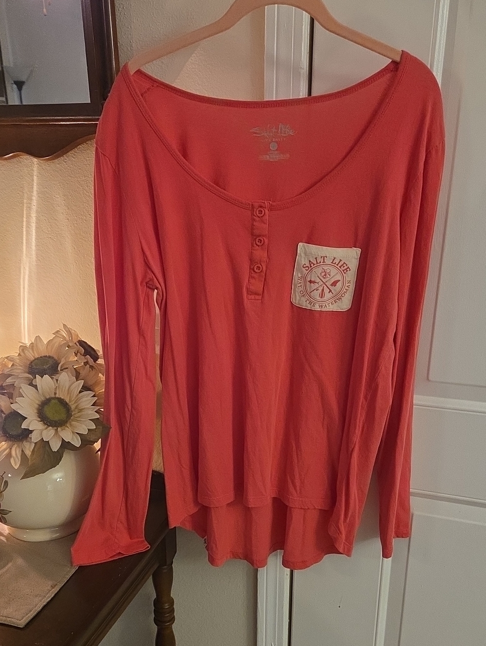 Salt Life Coral Scoop-Neck Henley Top